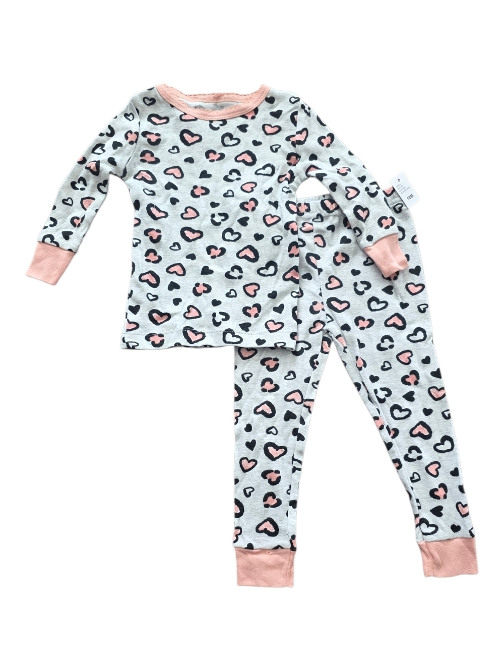 Koala Kids Gray Heart Cheetah Print Pajama Set with Pink Trim 12 Months